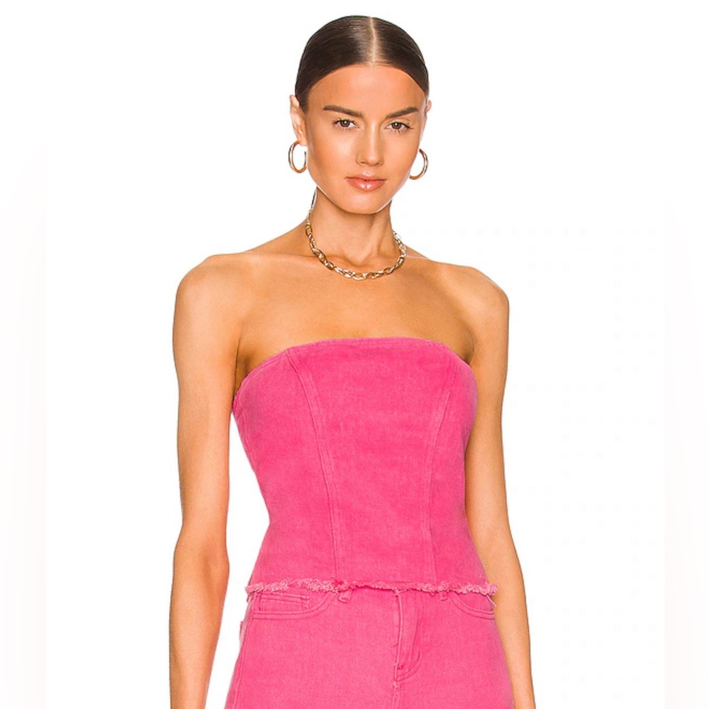 REVOLVE - Superdown Strapless Denim Top in Pink